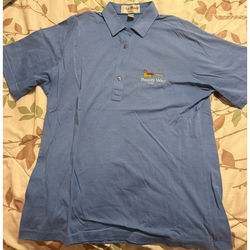 Vintage La Mode Embroidered Polo Shirt USA pheasant valley Golf Large